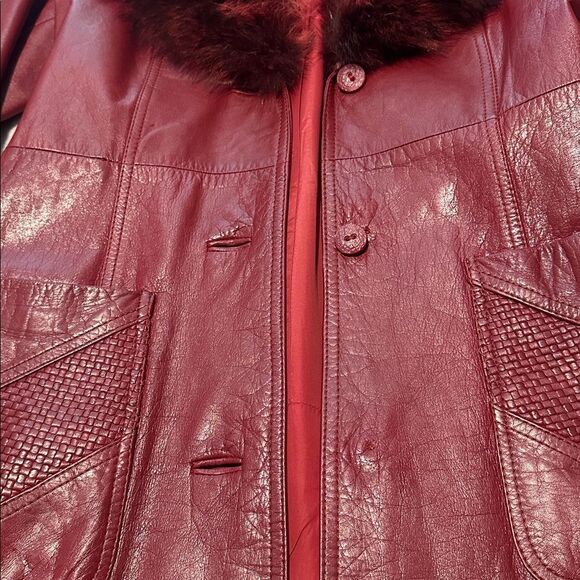 Vintage 1-of-a-Kind Burgundy-Red Leather Jacket with Ombré Collar - Picture 13 of 13